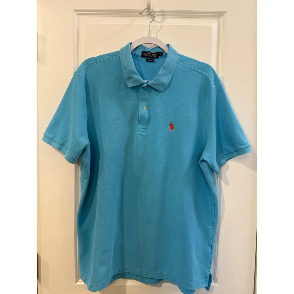 US Polo Assn Mens XL‎ Light Blue Performance Pique Short Sleeve Polo Shirt